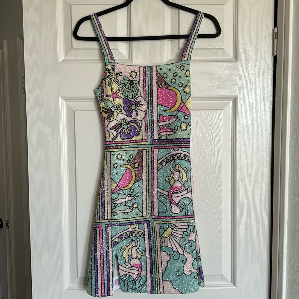 Oceanus Talia Hand Beaded Multi-Coloured Crystal Party Dress in Pastel